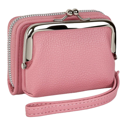 Women's RFID Blocking Wristlet Wallet - 2-in-1 Zip-Around with Coin Purse & Card Slots - Vegan Leather with Secure Clasp (Gift Ready)(Pink)