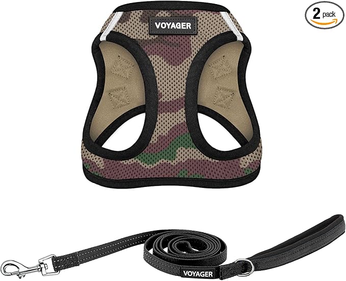 Best Pet Supplies Voyager Step-in Air All Weather Mesh Harness and Reflective Dog 5ft Leash Combo with Neoprene Handle, for Small, Medium and Large Breed Puppies - Army Base, Large