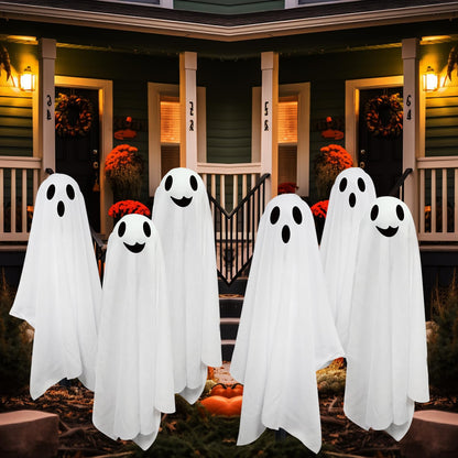 GMAULEE Halloween Ghost Pathway Lights with Stakes, 6PCS Solar Light Ghost Decorations, Waterproof Outdoor Lights for Yard, Lawn, Driveway, Halloween Decor (White)