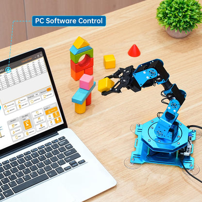 LewanSoul Robotic Arm for Arduino Coding Programming 6DOF STEM Educational Building Robot Arm Kits, 6 AXIS Full Metal Robotic Arm Wireless Controller/PC/App/Mouse Control (Assembled)