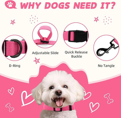 Rose Pink Dog Collar and Leash Set for Small Dogs, Breathable, Anti-Odor & Soft, Comfortable for Sensitive Skin Puppies, 90% Bamboo Rayon, Adjustable Quick-Release Buckle Pet Collar for Chihuahuas