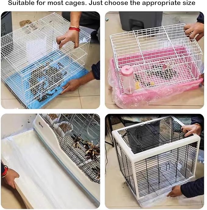 Small Animal Cage Liners Disposable, 50 PCS Large Rabbit Cage Tray Liner Pet Litter Pan Bags Plastic Film Cover for Guinea Pig Bunny Bird Chinchilla Hedgehog (Large)