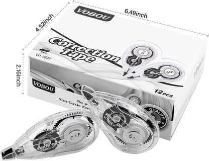 Correction Tape Dispenser, Easy To Use Applicator for Instant Corrections, For school, Office (White, 12pack, 6M/256, Tape Width 0.2in)