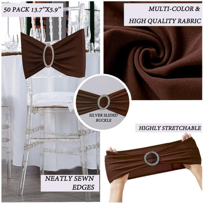 JFDYDM Brown Chair Sashes 50 Pack, Spandex Brown Chair Bows Bands with Buckle Slider for Folding Chairs Wedding Party Birthday Decor, Chair Ties