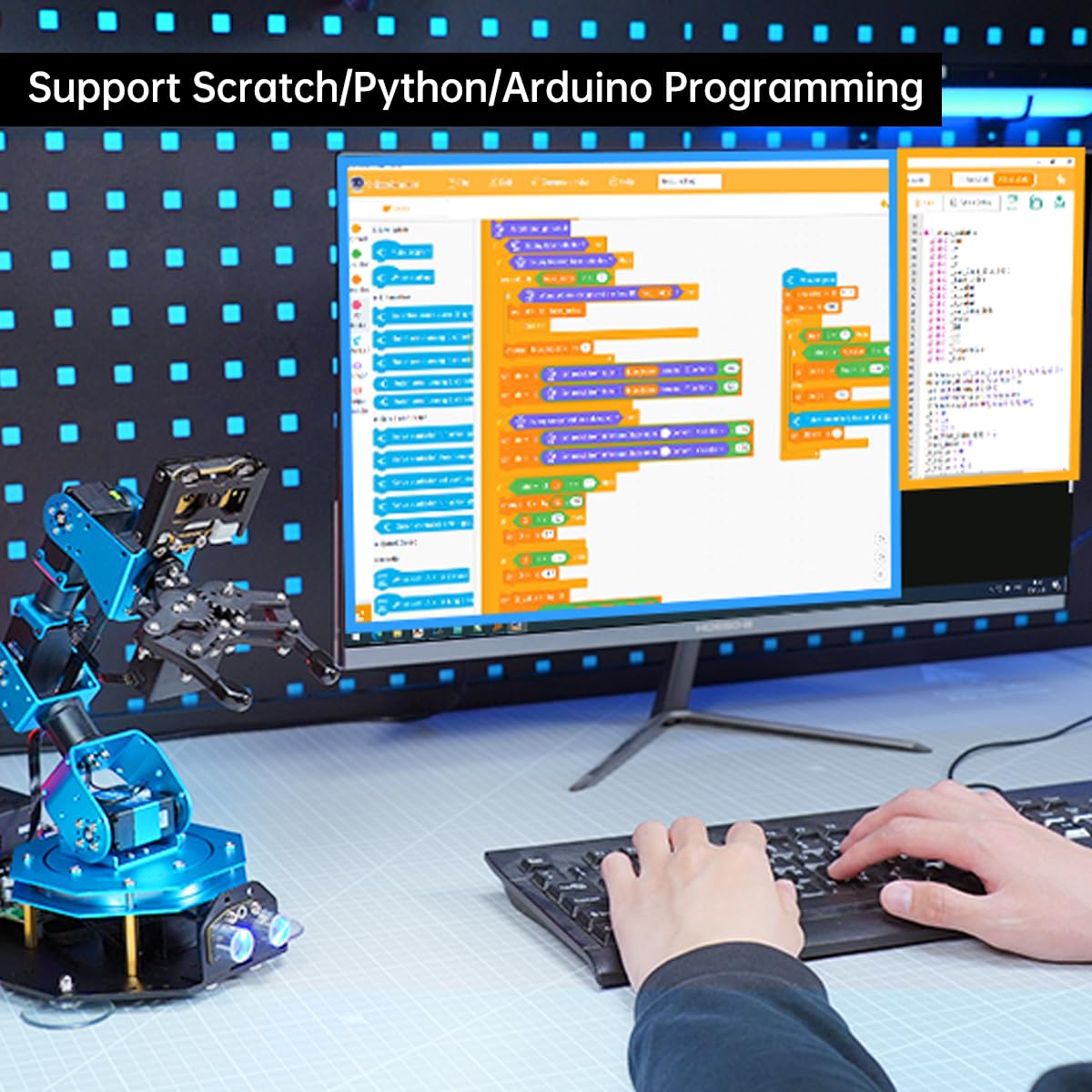 AI Vision & Voice Interaction Smart Robotic Arm for Arduino Scratch Python 6DOF Robot Arm STEM Project Educational Robot & Engineering Kits, Science/Coding/Programming Set, xArmAI Advanced Kit