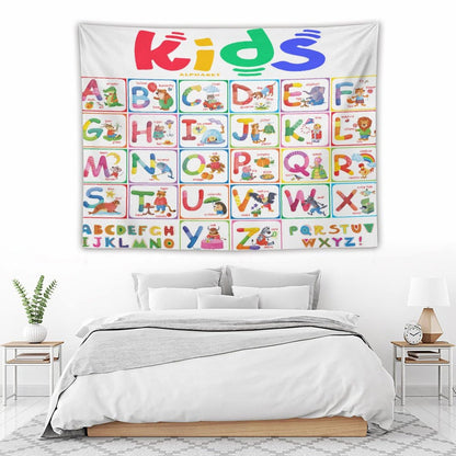 DDCBNS Learning ABC Tapestry,Cartoon Animals Alphabet for Kids Boys Girls,Funny Educational Tapestry Wall Hanging Home Décor for Nursery Study Classroom Bedroom Living Room 80" x 60"