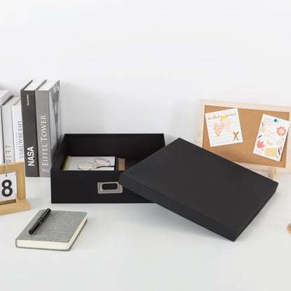 Soul & Lane Photo Storage Box with Lid, 14.8 × 13.0 × 3.7 Inches, Keepsake Memory Organizer, Cardboard Storage for Photo Albums, Scrapbooks, Artwork, Stationary, Memorabilia, Craft Supply, Black