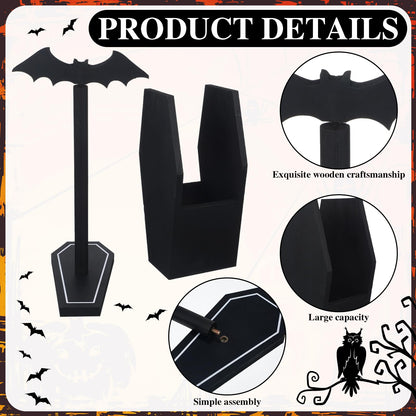 Uiifan Gothic Paper Towel Holder Bat Paper Towel Holder Coffin Kitchen Utensil Holders Halloween Gothic Kitchen Accessories Black Wood Spooky Decor for Home Table Bathroom Gifts Decoration