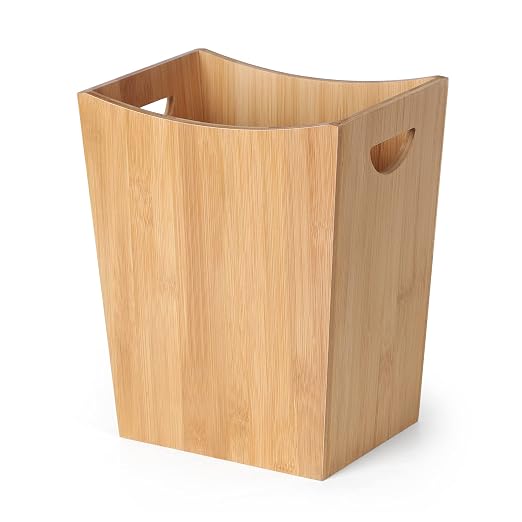 MOOACE Small Trash Can, Bamboo Bathroom Trash Can, Office Waste Basket, Rectangular Garbage Can with Handle, Decorative Natural Trash Recycling Bin for Bedroom Living Room Kitchen 2 Gallon