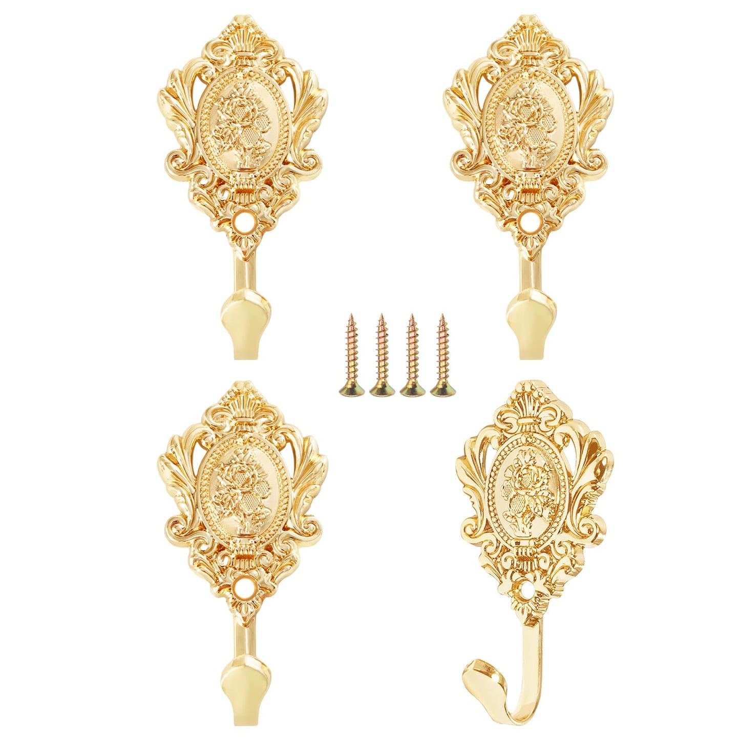 4Pcs Elegant Gold Curtain Tiebacks, Maijdoany Vintage Rose Wall Mounted Hook Holdbacks for Curtains Drapes, Curtain Tie Back Hooks for Bathroom, Bedroom, Kitchen (Rose Gold)