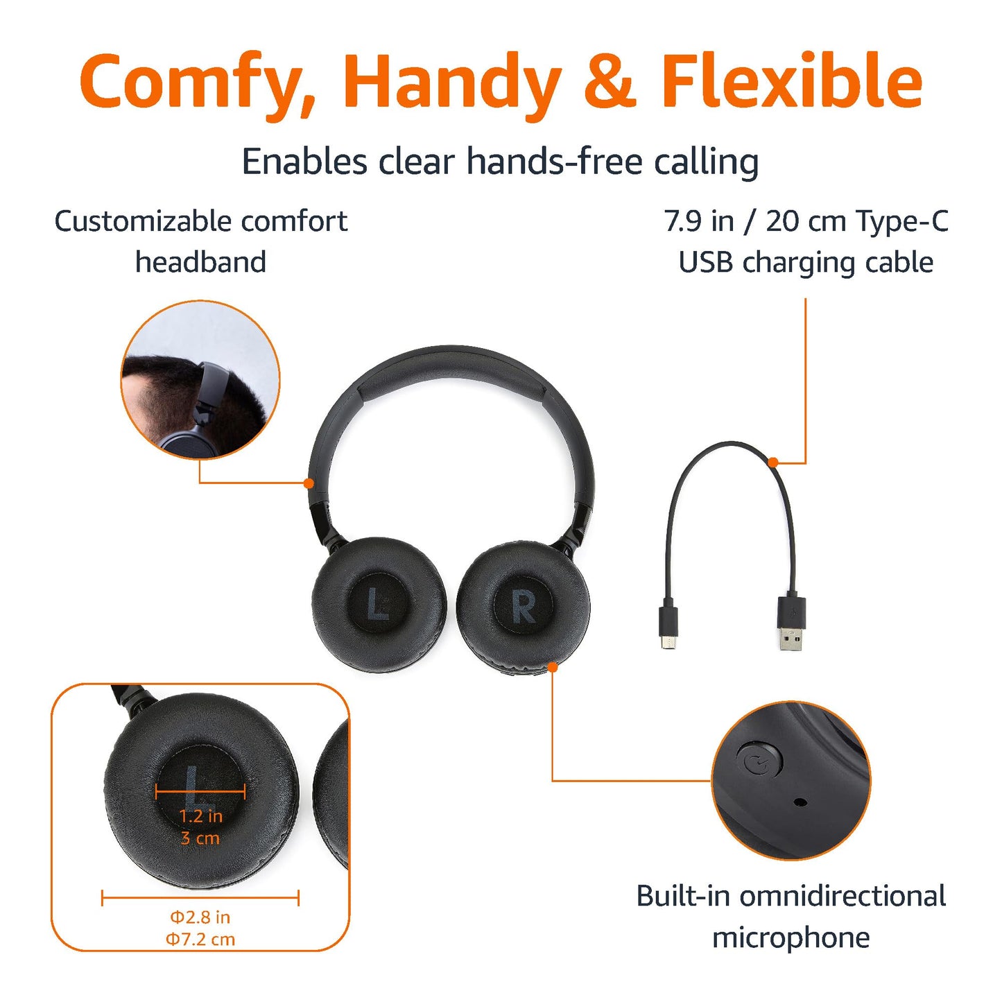 Amazon Basics Bluetooth On-Ear Headphones Wireless with Microphone, Deep Bass, 35 Hour Playtime, Foldable, Collapsible, Portable Travel Friendly, Black