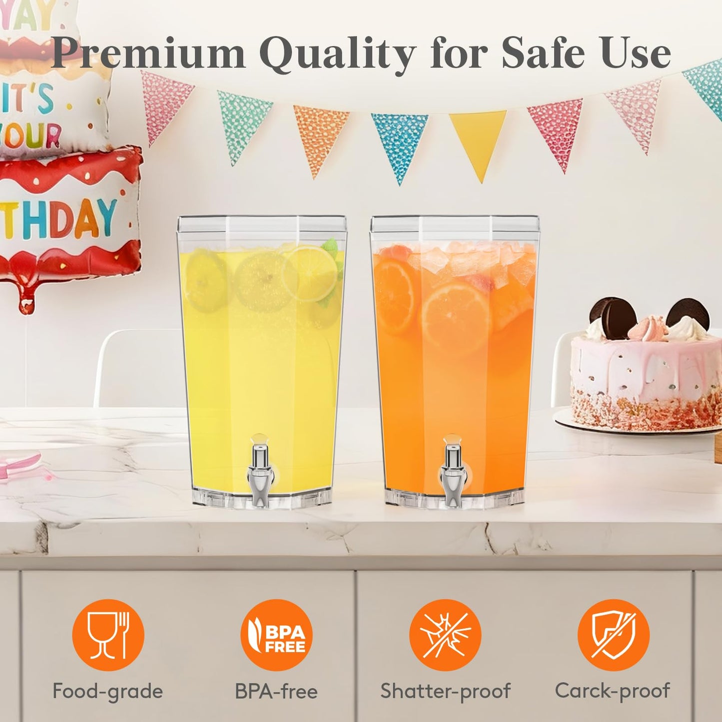 Lifewit 1 Gallon Drinks Dispense for Partiesr, Small Beer Dispenser, Plastic Beverage Pitcher for Cocktail, Soda, Tea, Juice Container for Lenmonade Stand, Mimosa Bar Supplies, 27 x 16 cm/10x6" 2 Pcs