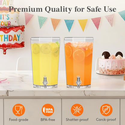 Lifewit 1 Gallon Drinks Dispense for Partiesr, Small Beer Dispenser, Plastic Beverage Pitcher for Cocktail, Soda, Tea, Juice Container for Lenmonade Stand, Mimosa Bar Supplies, 27 x 16 cm/10x6" 2 Pcs