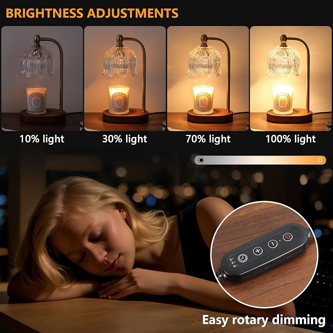 MEIXISUE Candle Warmer Lamp with Timer Dimmable,Antique Brass Candle Lamp,Wax Melt Warmer Light for Jar Candles,Mother's Day/Birthday Gifts for Mom/Wife,Home Decor Lamp,with 2 Bulbs