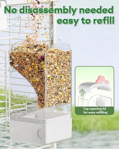 Bucatstate Automatic Bird Feeder Self Cleaning Large Capacity No Installation Required with Waste Drawer for Parrots Budgies Cockatiels Canaries and Small Birds (White)
