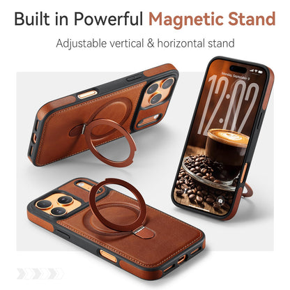 CHEEWADA for iPhone 17 Pro Max Case with Stand, Compatible with MagSafe, Slim PU Leather & TPU Drop-Proof Protective Magnetic Kickstand Phone Cases with Tempered Glass Screen Protector 6.9", Brown