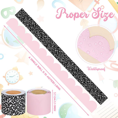 Trandraft 2 Rolls 65.6ft Pink Notebook Bulletin Board Border Decor Composition Border Trim Decor Pink Back to School Classroom Decoration for School Classroom Chalkboard Home Office Party