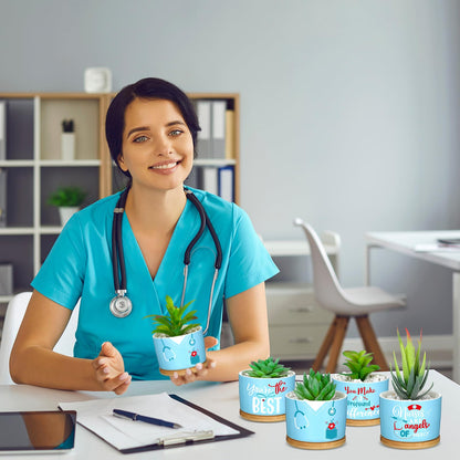 Domensi 9 Pcs Nurse Appreciation Gifts Ceramic Succulent Plant Pot with Bamboo Tray Ceramic Planter Accessories for Nurse Ever Gift Nurse Graduation Season Birthday Gifts