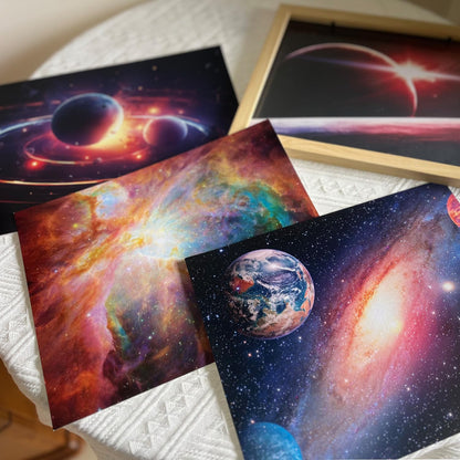 Outer Space Posters Solar System Planet Painting Galaxy Pictures Nebula Wall Art Kids Bedroom Outer Space Room Decor Interstellar Posters Living Room Home Decoration Set of 9( 8x10 inches) Unframed