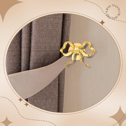 Blulu 2 Pcs Metal Bow Curtain Holdbacks Gold Wall Mounted Bow Curtain Hold Backs Curtains Modern Gold Holders for Living Room Bedroom Office Home