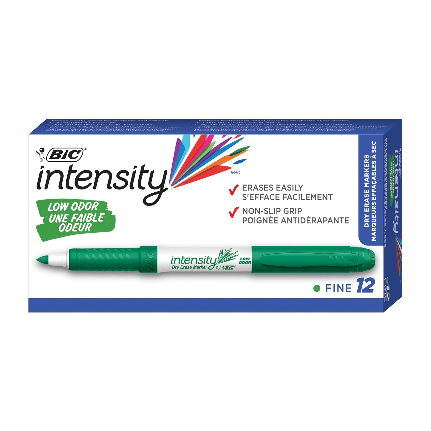BIC Intensity Green Low Odor Dry Erase Markers, Fine Tip, 12-Count Pack of Erasable Markers With Low-Odor Ink for a Pleasant Writing Experience