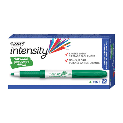 BIC Intensity Green Low Odor Dry Erase Markers, Fine Tip, 12-Count Pack of Erasable Markers With Low-Odor Ink for a Pleasant Writing Experience