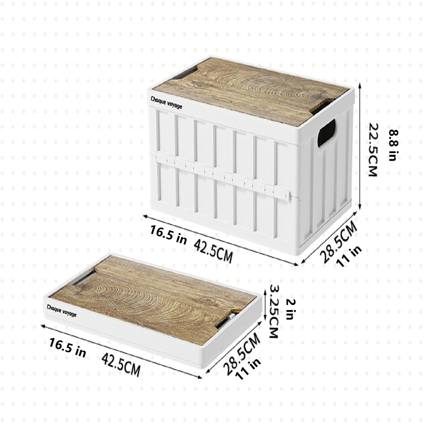 MEYINA 7.93-13.21 gallon large capacity camping folding box storage box organizing box, suitable for home, outdoor camping, car use - black, white, green (White stripes, 16.5x11x8.6)