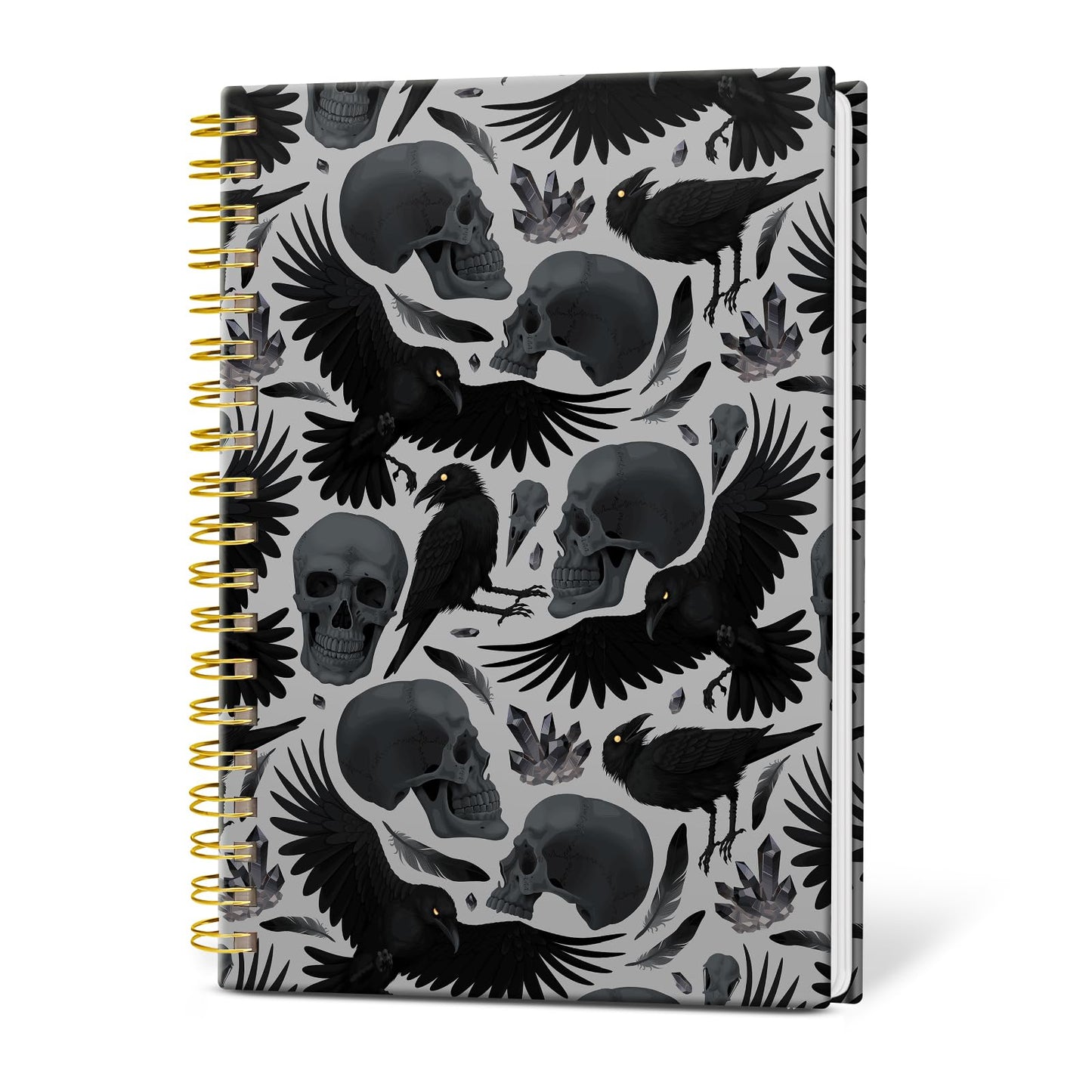 KZYVFNPQ Spiral Journal Notebook for Women Men, A5 Cute Hardcover Lined Notebook with Strong Binding,College Ruled Notebook for Office Work Writing, 120 Pages/60 Sheets, 6"x8.3"(Ravens Skull Halloween)