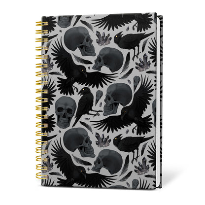 KZYVFNPQ Spiral Journal Notebook for Women Men, A5 Cute Hardcover Lined Notebook with Strong Binding,College Ruled Notebook for Office Work Writing, 120 Pages/60 Sheets, 6"x8.3"(Ravens Skull Halloween)