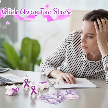 Gerrii 24 Sets Purple Ribbon 3D Fidget Keychains Lupus Awareness Products with Inspirational Cards 3D Press Stress Relief Sensory Gifts for Epilepsy, Alzheimer, Lupus Charity Event Gifts(Purple )
