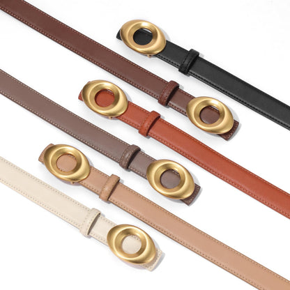 KONQUWA Women's Elegant Casual Genuine Leather Belt with Matte Oval Vintage Gold Buckle for Jeans Pants Dresses (Khaki/Vintage Gold Buckle,30″-39″)