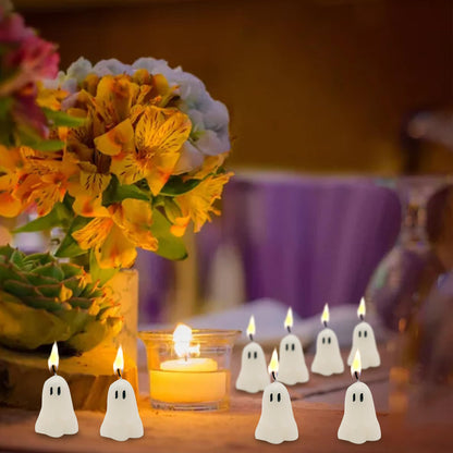 itechpanda 8 PCS Halloween Ghost Candles Burning Soy Wax Spooky White Spooky Scented Candles for Home Halloween Party Bedroom Room Table Decorations