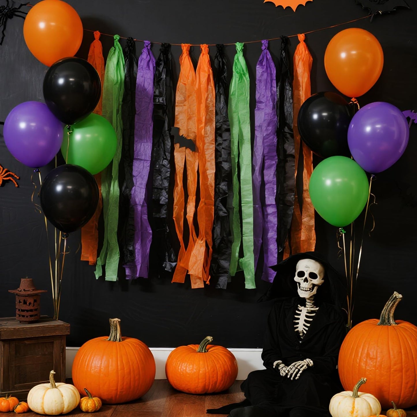 Riqiaqia Halloween Streamers, 8 Rolls Black & Orange Crepe Paper Streamers for Halloween Party Decorations, Birthday & Home Backdrop Decorations