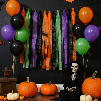 Riqiaqia Halloween Streamers, 8 Rolls Black & Orange Crepe Paper Streamers for Halloween Party Decorations, Birthday & Home Backdrop Decorations