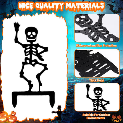 Moxweyeni 6 Pack Halloween Yard Stake 11.8" Metal Skeleton Garden Stakes Black Halloween Yard Signs Gothic Scary Decorations for Outdoor Garden Lawn Path