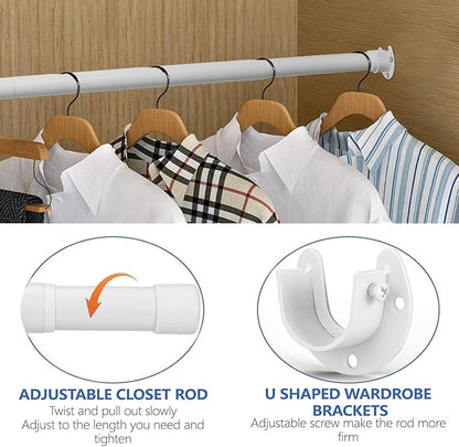 SUTINE Closet Rod, 17 to 97Inch Closet Rods for Hanging Clothes, Heavy Duty Adjustable Closet Hanging Rod Bar White Closet Poles for Wardrobes, Closet, Bathroom, Windows,1.3 Inch Diameter