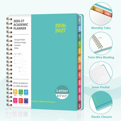 Planner 2026-2027, Weekly and Monthly Academic Planner, July 2026 - June 2027, Hardcover Calendar Agenda Book for School Year Planning, School Supplies for Teacher and Student, Letter Size(8.5'' x 11'')