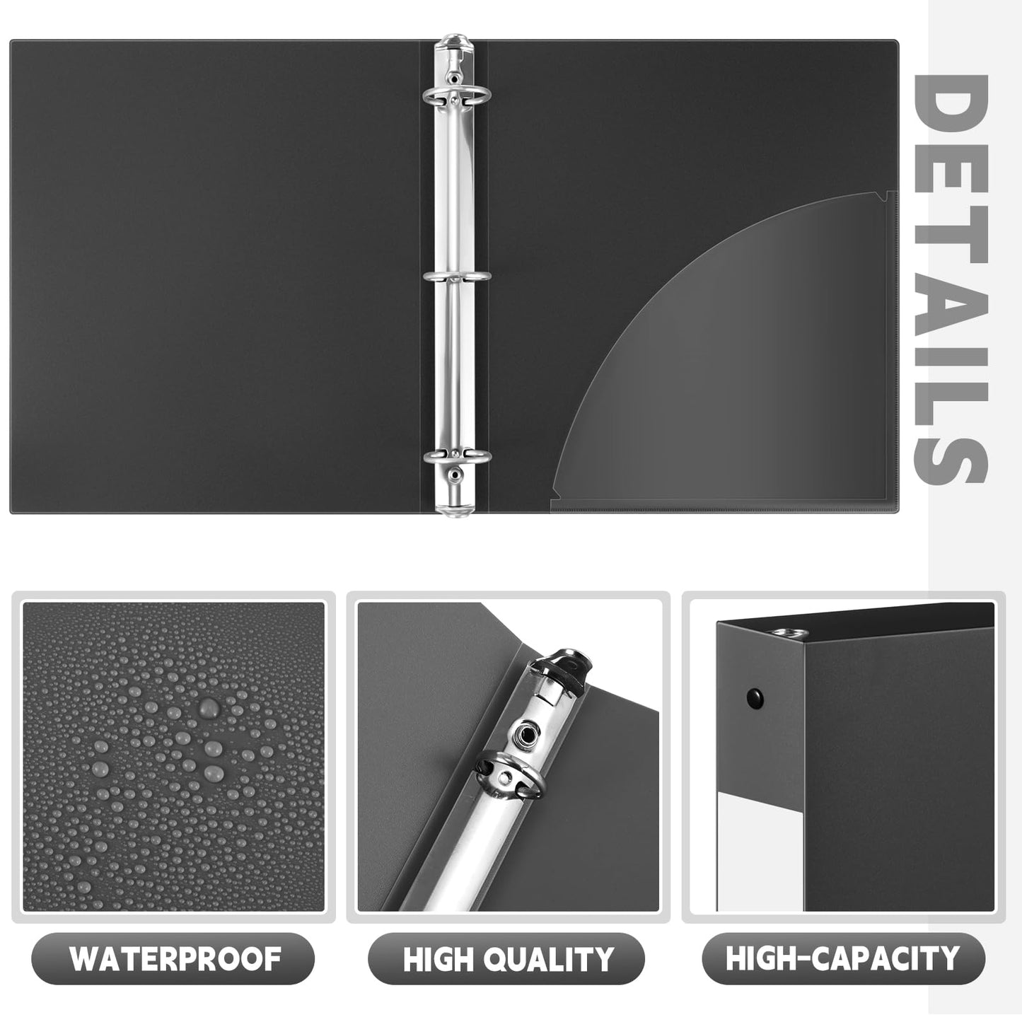 Henoyso 24 Pcs Black 1.5" 3 Ring Plastic Binder Bulk, 1 1/2 Inch Soft Flexible Binders Round Rings, Fits Letter Size 8.5'' x 11'' Paper, Holds 350 Sheets, for School Office (1.5 Inch)