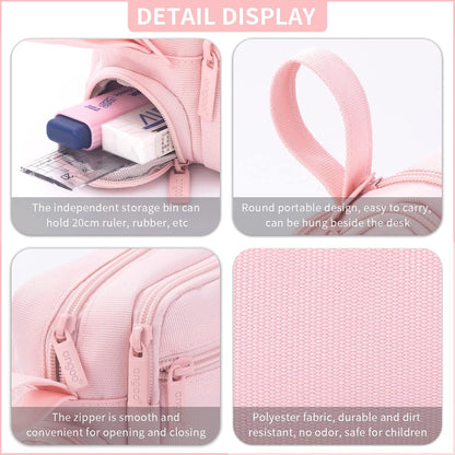 HVOMO Large Pencil Case High Capacity Holder Box Storage bag Desk Organizer Marker Pouch Pen For Middle School Office College Adult Girl and Boy(Pink)