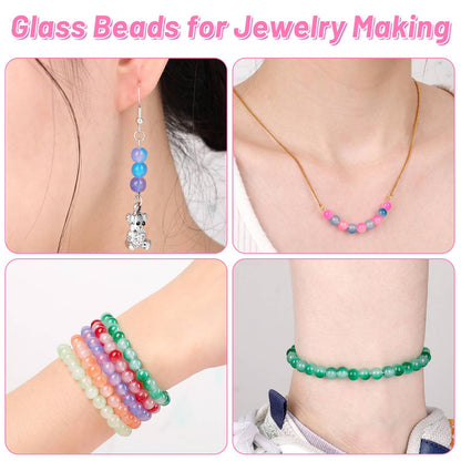 shynek 1400 Pieces 6mm Round Glass Beads for Bracelets, 28 Colors Bracelet Beads, Glass Crystal Beads for Jewelry Making, Bracelet Making and DIY Crafts(Gradient Mermaid Color)