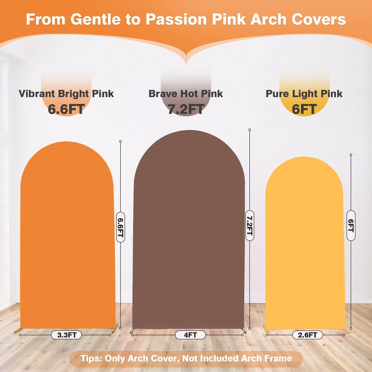 Safari Party Arch Covers Set of 3-7.2ft 6.6ft 6ft Wrinkle Free Stretchy Spandex Jungle Safari Arch Backdrop Cover for Theme Party Baby Shower Arch Photo Background Stand Cover-Brown Orange