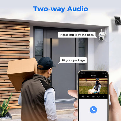 Hiseeu Solar Security Camera, 2PCS 4MP Wireless WiFi Camera Outdoor, PTZ 360° View, PIR Motion Detection, Color Night Vision, IP66, 2-Way Audio, 2.4G WiFi, No Monthly Fee
