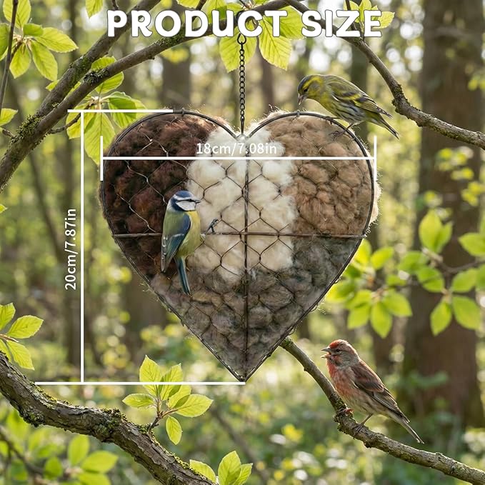 Handmade Alpaca Fiber Bird Nesting Material Heart – Soft Nesting Holder for Wild Birds, Garden Trees, Winter Shelter & Bird Lover Gift (1PC)