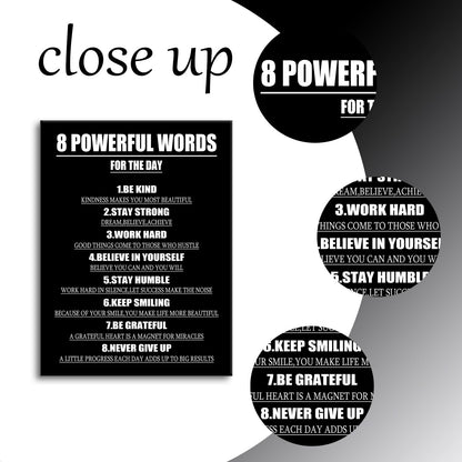 Motivational Canvas Wall Art 8 Powerful Words for The Day Success Quotes Poster Print Inspirational Picture Painting for Office Class Room School Wall Decoration Stretched and Framed [18''Wx24''H]