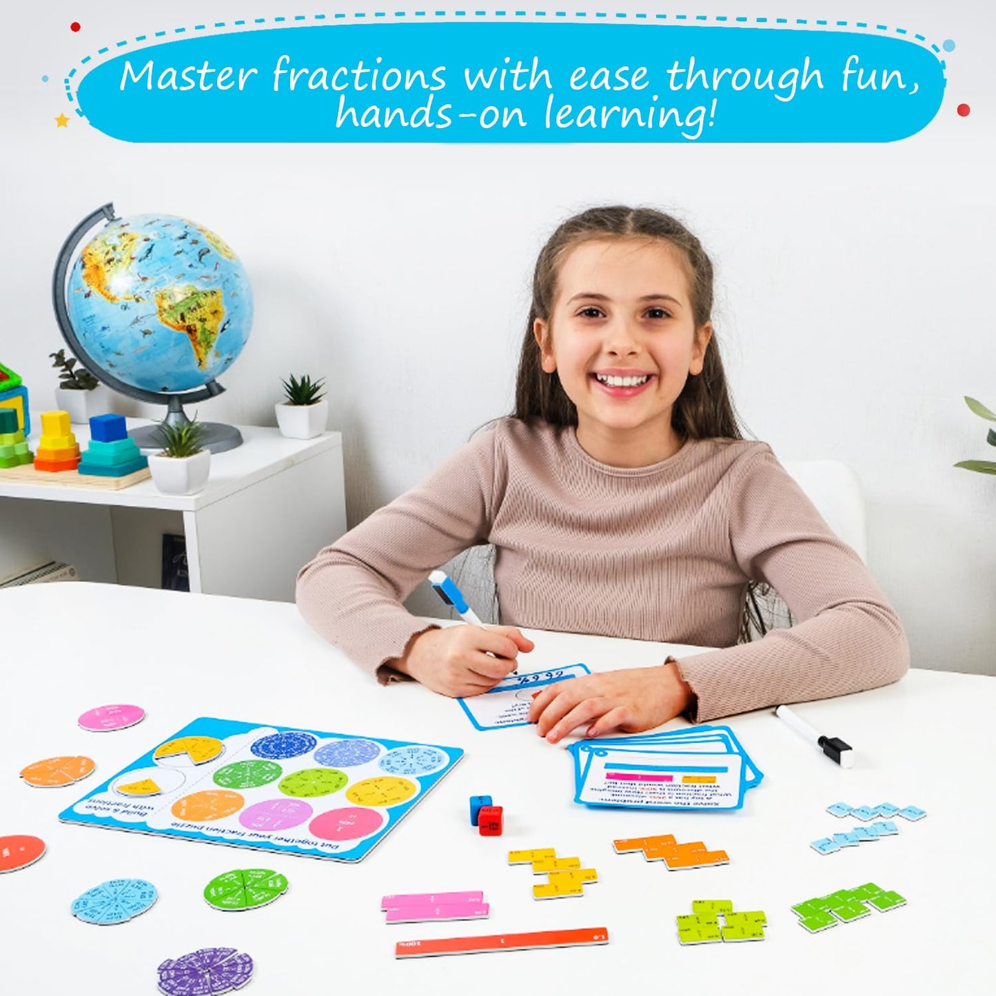 Simply magic 117 PCS Magnetic Fraction Puzzle with Tiles & Circles - Educational Fraction Magnets, Strips, Fraction Manipulatives with Decimals & Percentages for Elementary School & Homeschool