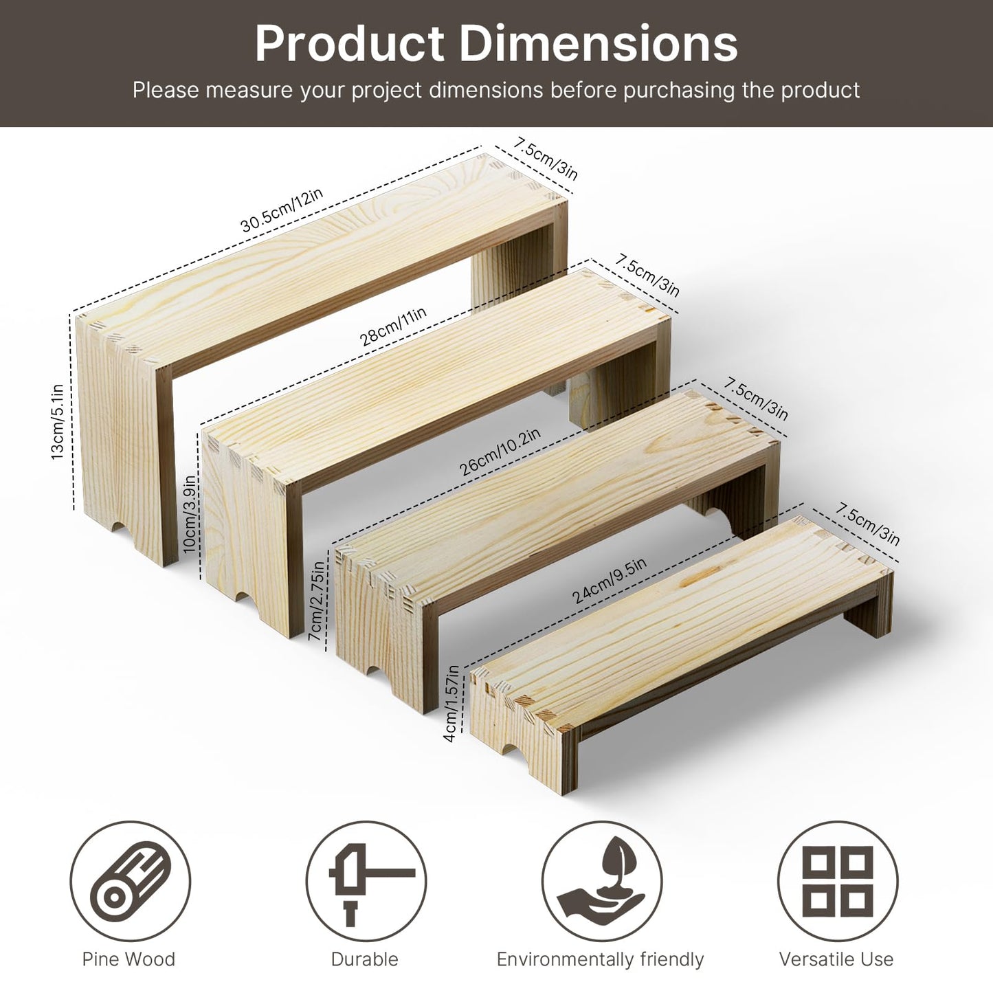 2 Set Wood Risers Tiered Display Stands Wooden Cupcake Stand Small Perfume Organizer Stackable Food Display Risers for Party Dessert Table Cologne Organizer Wood Risers for Decor Vendor, Nature