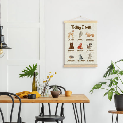 BCUANGD Positive Affirmations Wall Decor - Inspirational Woodland Animals Wall Art Poster Hanger with Wood Frames, Neutral Mental Health Wall Hanging Canvas Decor for Home Kids Room, 12x16 Inches