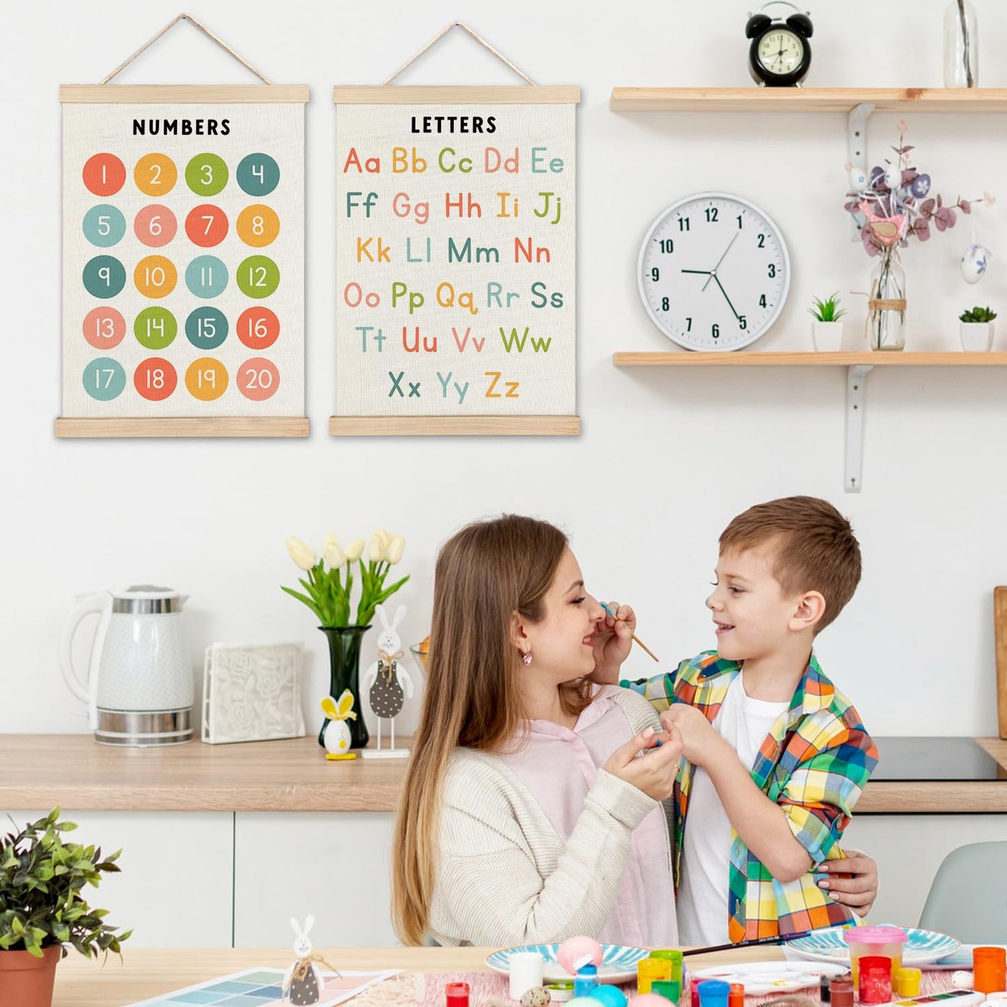 IAFQWDS Numbers and Alphabet Classroom Wall Art Hanging Poster Framed, ABC Letters Numbers 1-20 Educational Wall Decor Prints for Toddler Kids Preschool Kindergarten Homeschool, 12x16 Inch Set of 2