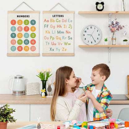 IAFQWDS Numbers and Alphabet Classroom Wall Art Hanging Poster Framed, ABC Letters Numbers 1-20 Educational Wall Decor Prints for Toddler Kids Preschool Kindergarten Homeschool, 12x16 Inch Set of 2