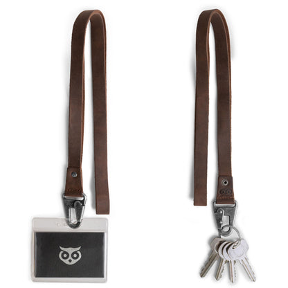 Hide & Drink, Lanyard Keychain for Men and Women, Neck Strap with Hook, ID Holder, Clip to Attach to House, Apartment, Car Keys, Full Grain Leather, Handmade, Bourbon Brown